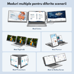 PC, gaming si accesorii - Desktop PC & monitoare - Monitoare - Monitor Extensibil si Portabil pentru laptop, Qova®, ecran 14 inchi FHD 1080P IPS, Pliabil la 360 de Grade, Tri-screen - Infinity.ro