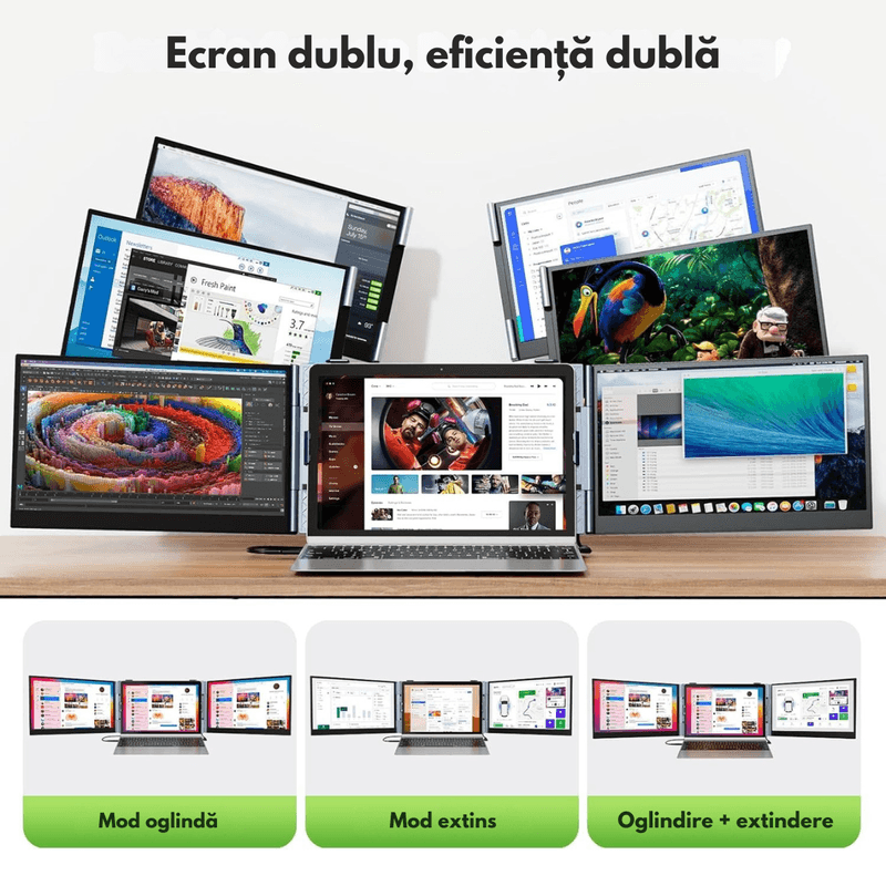 PC, gaming si accesorii - Desktop PC & monitoare - Monitoare - Monitor Extensibil si Portabil pentru laptop, Qova®, Extensie de ecran Duale de 14 inch IPS Full HD, 1920x1080,sRGB 100% - Infinity.ro