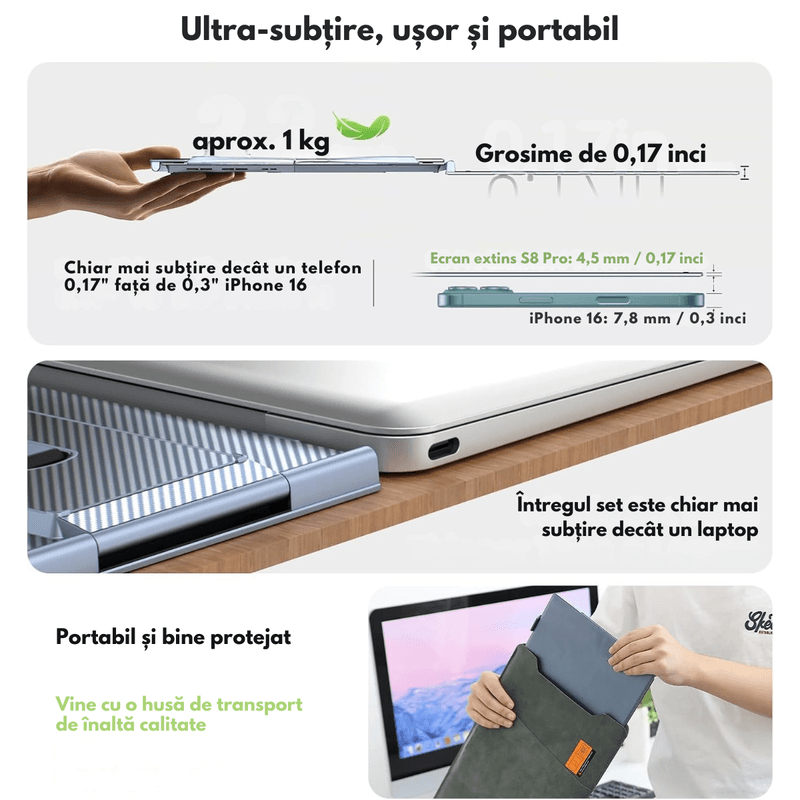 PC, gaming si accesorii - Desktop PC & monitoare - Monitoare - Monitor Extensibil si Portabil pentru laptop, Qova®, Extensie de ecran Duale de 14 inch IPS Full HD, 1920x1080,sRGB 100% - Infinity.ro