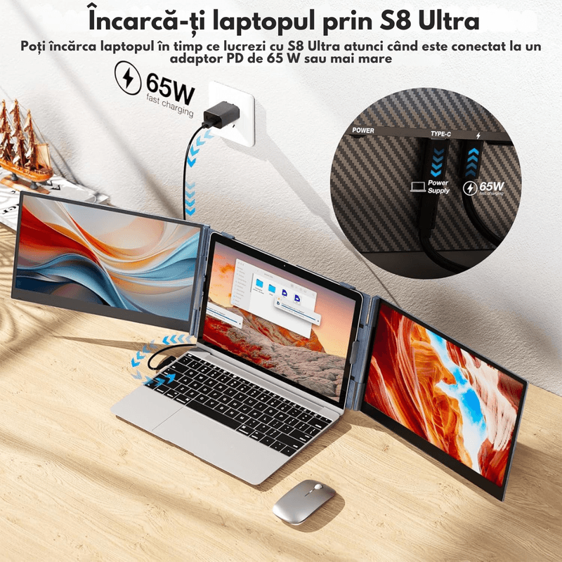 PC, gaming si accesorii - Desktop PC & monitoare - Monitoare - Monitor Extensibil si Portabil pentru laptop, Qova®, Extensie de ecran Duale de 14 inch IPS Full HD, 1920x1080,sRGB 100% - Infinity.ro