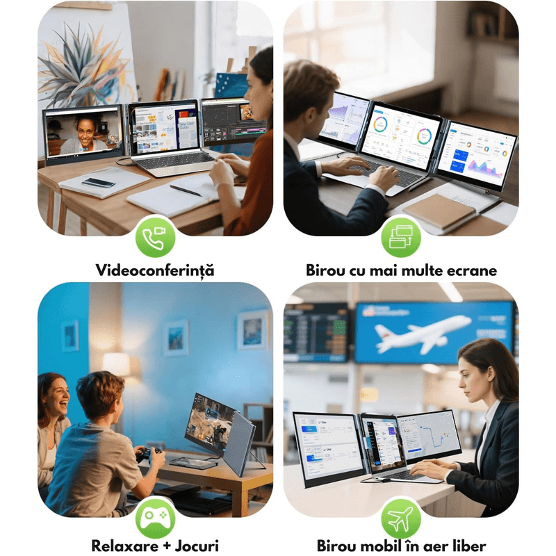 PC, gaming si accesorii - Desktop PC & monitoare - Monitoare - Monitor Extensibil si Portabil pentru laptop, Qova®, Extensie de ecran Duale de 14 inch IPS Full HD, 1920x1080,sRGB 100% - Infinity.ro