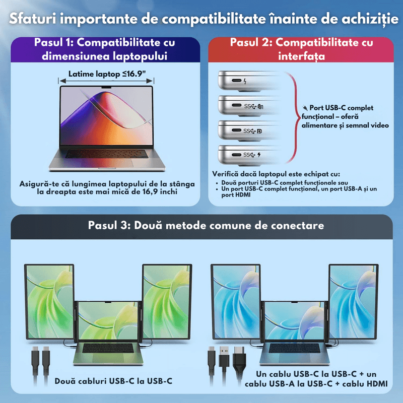 PC, gaming si accesorii - Desktop PC & monitoare - Monitoare - Monitor Extensibil si Portabil pentru laptop, Qova®, Extensie de ecran Duale de 16 inch IPS, 1920x1200, sRGB 120%, 16:10 - Infinity.ro