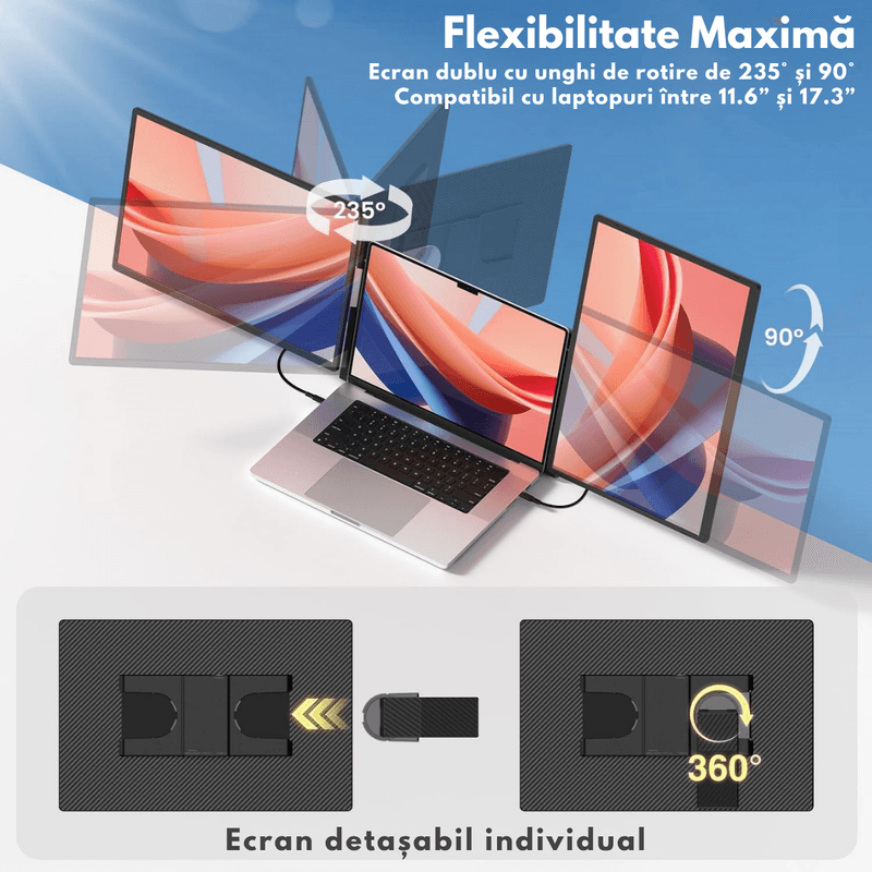 PC, gaming si accesorii - Desktop PC & monitoare - Monitoare - Monitor Extensibil si Portabil pentru laptop, Qova®, Extensie de ecran Duale de 16 inch IPS, 1920x1200, sRGB 120%, 16:10 - Infinity.ro