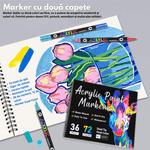 Carti si Birotica - Birotica - Instrumente de scris - Creioane - Set 36 de carioci profesionale Acrilice, 72 Culori cu cerneala pe baza de apa, Qova®,multicolore pentru desen,Varf dublu - Infinity.ro