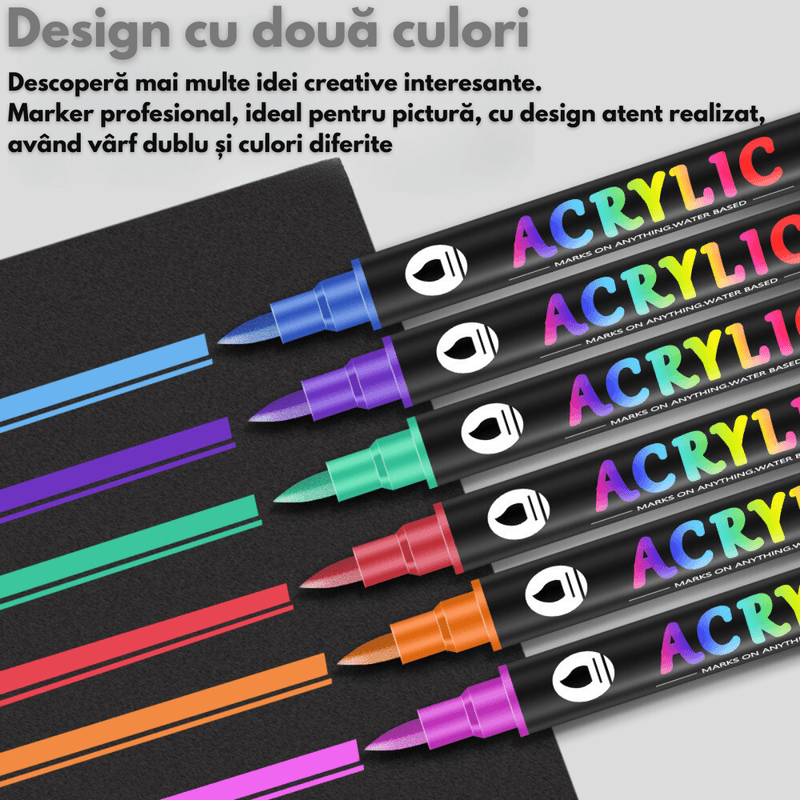 Carti si Birotica - Birotica - Instrumente de scris - Creioane - Set 36 de carioci profesionale Acrilice, 72 Culori cu cerneala pe baza de apa, Qova®,multicolore pentru desen,Varf dublu - Infinity.ro