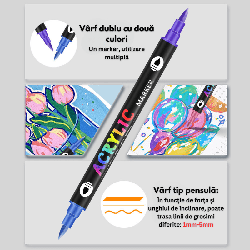 Carti si Birotica - Birotica - Instrumente de scris - Creioane - Set 36 de carioci profesionale Acrilice, 72 Culori cu cerneala pe baza de apa, Qova®,multicolore pentru desen,Varf dublu - Infinity.ro