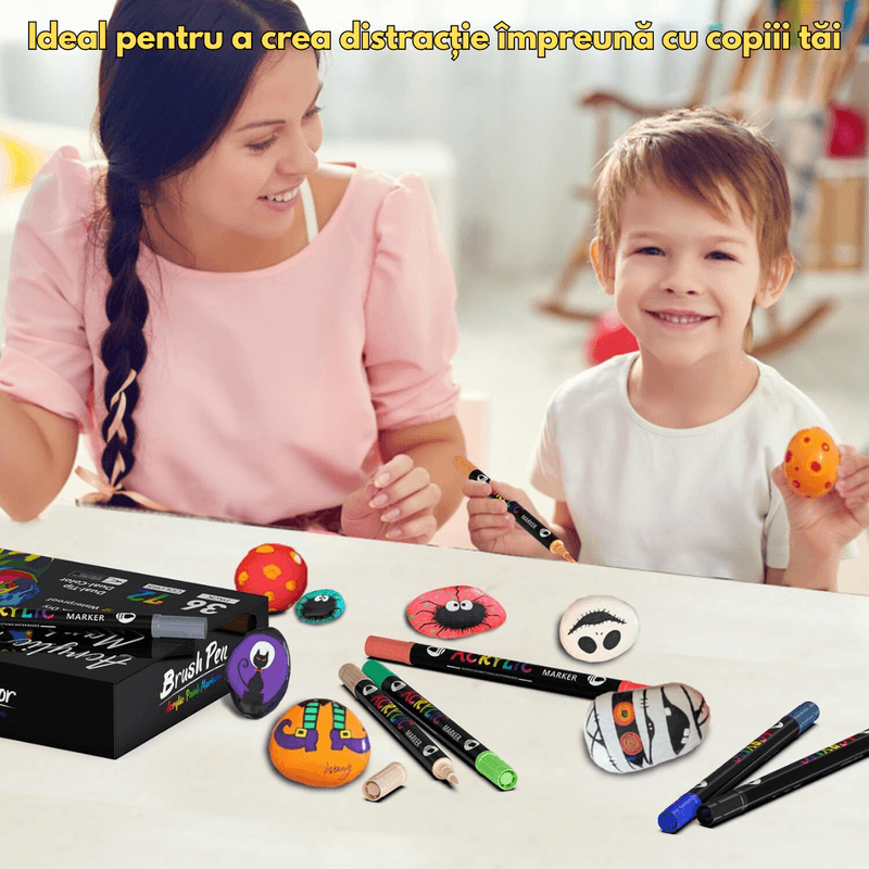 Carti si Birotica - Birotica - Instrumente de scris - Creioane - Set 36 de carioci profesionale Acrilice, 72 Culori cu cerneala pe baza de apa, Qova®,multicolore pentru desen,Varf dublu - Infinity.ro