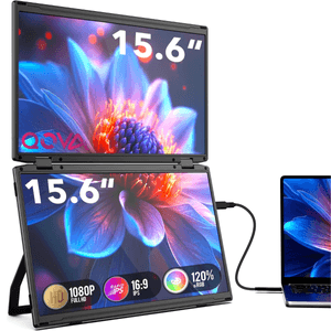 Monitor Pliabil si Portabil Dual 15.6 inch FHD pentru laptop, Qova®, Extender ecran IPS 1080p, 330° Rotatie,USB-C & HDMI