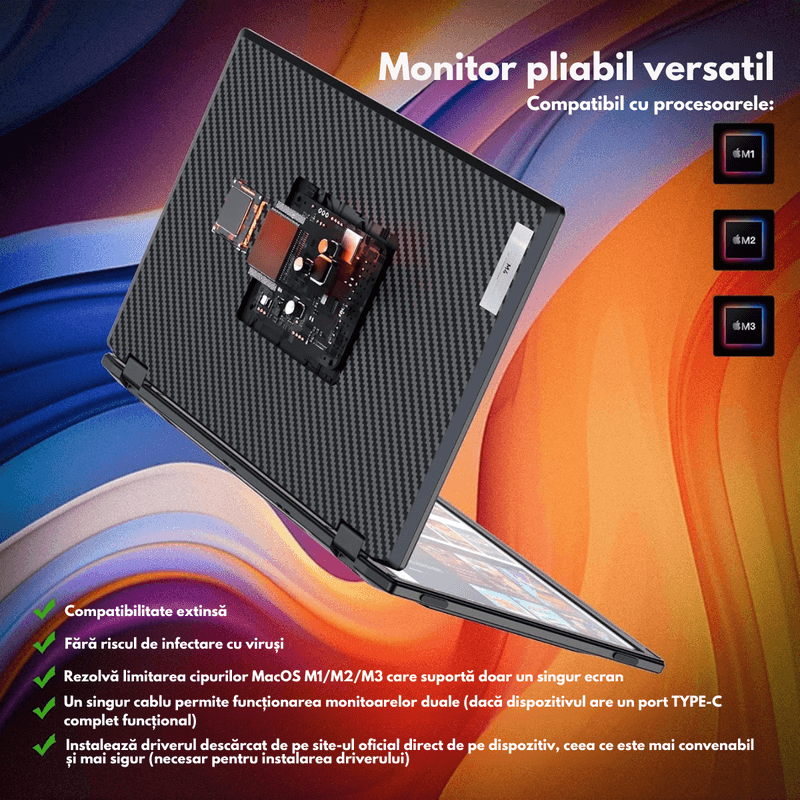 PC, gaming si accesorii - Desktop PC & monitoare - Monitoare - Monitor Pliabil si Portabil Dual 15.6 inch FHD pentru laptop, Qova®, Extender ecran IPS 1080p, 330° Rotatie,USB-C & HDMI - Infinity.ro