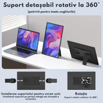 PC, gaming si accesorii - Desktop PC & monitoare - Monitoare - Monitor Portabil Qova® de 16" inch, 1920x1200, USB-C & Mini HDMI, Ultra-Subtire, Ecran mare IPS 16:10,Vertical/Orizontal - Infinity.ro