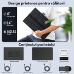 PC, gaming si accesorii - Desktop PC & monitoare - Monitoare - Monitor Portabil Qova® de 16" inch, 1920x1200, USB-C & Mini HDMI, Ultra-Subtire, Ecran mare IPS 16:10,Vertical/Orizontal - Infinity.ro