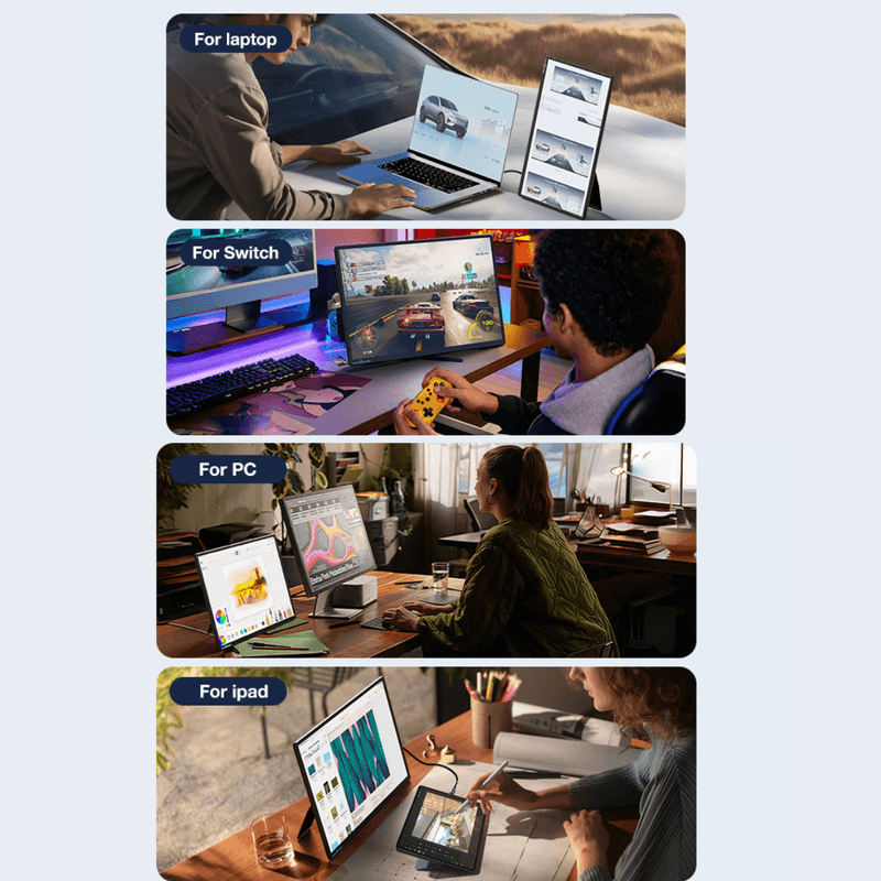 PC, gaming si accesorii - Desktop PC & monitoare - Monitoare - Monitor Portabil Qova® de 16" inch, 1920x1200, USB-C & Mini HDMI, Ultra-Subtire, Ecran mare IPS 16:10,Vertical/Orizontal - Infinity.ro