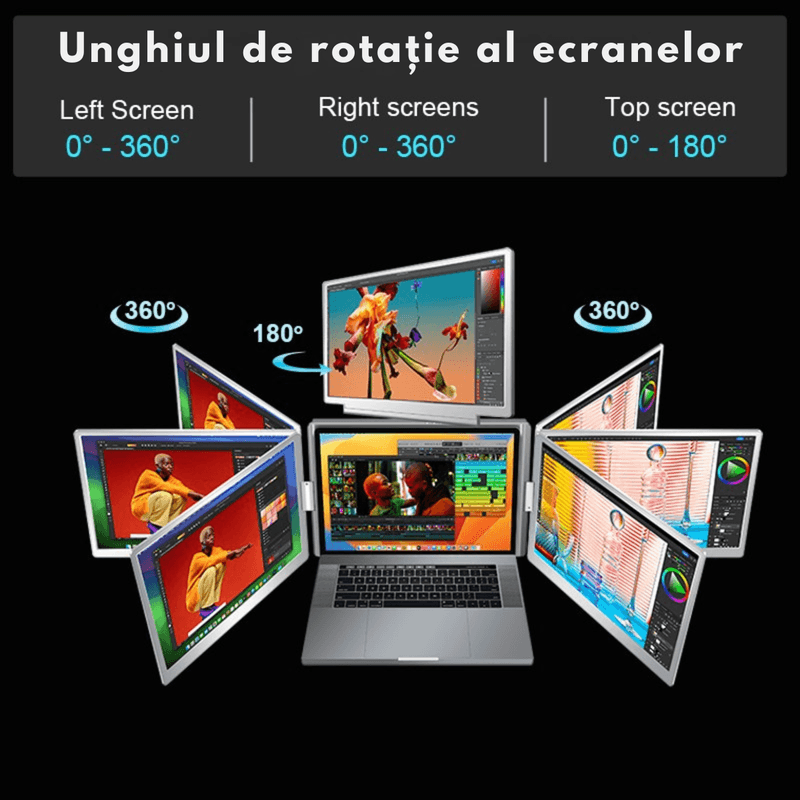 PC, gaming si accesorii - Desktop PC & monitoare - Monitoare - Monitor Triplu Extensibil si Portabil pentru laptop, QOVA®, Quad Screen de 16 inch, 3 Ecrane IPS 16:10 - Full HD 1200p - Infinity.ro