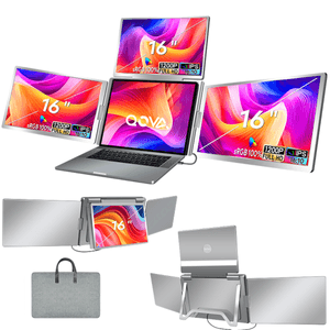 Monitor Triplu Extensibil si Portabil pentru laptop, QOVA®, Quad Screen de 16 inch, 3 Ecrane IPS 16:10 - Full HD 1200p