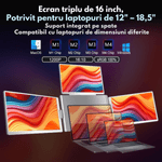 PC, gaming si accesorii - Desktop PC & monitoare - Monitoare - Monitor Triplu Extensibil si Portabil pentru laptop, QOVA®, Quad Screen de 16 inch, 3 Ecrane IPS 16:10 - Full HD 1200p - Infinity.ro