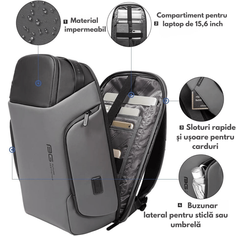 Laptop, Telefoane si Tablete - Laptopuri si accesorii - Accesorii Laptop - Genti laptop - Rucsac Multifunctional pentru Laptop de 15.6 inch, de Calatorie Unisex, Design Smart Casual, cu multiple Compartimente - Infinity.ro