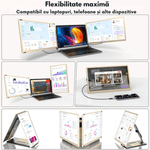 PC, gaming si accesorii - Desktop PC & monitoare - Monitoare - Monitor Extensibil Triplu pentru Laptop de 13"-17.3" Extindere, Qova®, cu Ecran de 15.6" inch, afisaj IPS Full HD 1080P - Infinity.ro