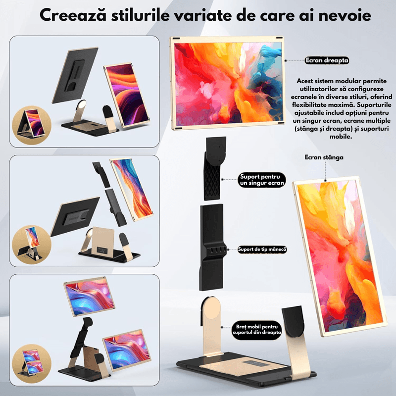 PC, gaming si accesorii - Desktop PC & monitoare - Monitoare - Monitor Extensibil Triplu pentru Laptop de 13"-17.3" Extindere, Qova®, cu Ecran de 15.6" inch, afisaj IPS Full HD 1080P - Infinity.ro