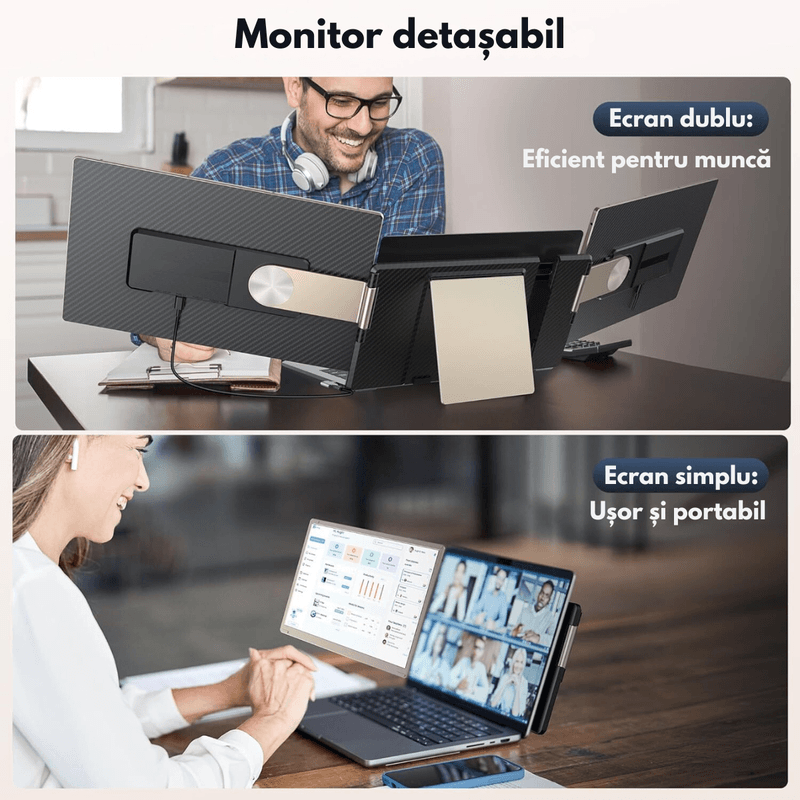 PC, gaming si accesorii - Desktop PC & monitoare - Monitoare - Monitor Extensibil Triplu pentru Laptop de 13"-17.3" Extindere, Qova®, cu Ecran de 15.6" inch, afisaj IPS Full HD 1080P - Infinity.ro