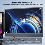 PC, gaming si accesorii - Desktop PC & monitoare - Monitoare - Monitor Extensibil si Portabil pentru laptop, Qova®, Extender ecran 14 inchi FHD 1080P IPS, pentru laptopuri 13/17 inchi - Infinity.ro