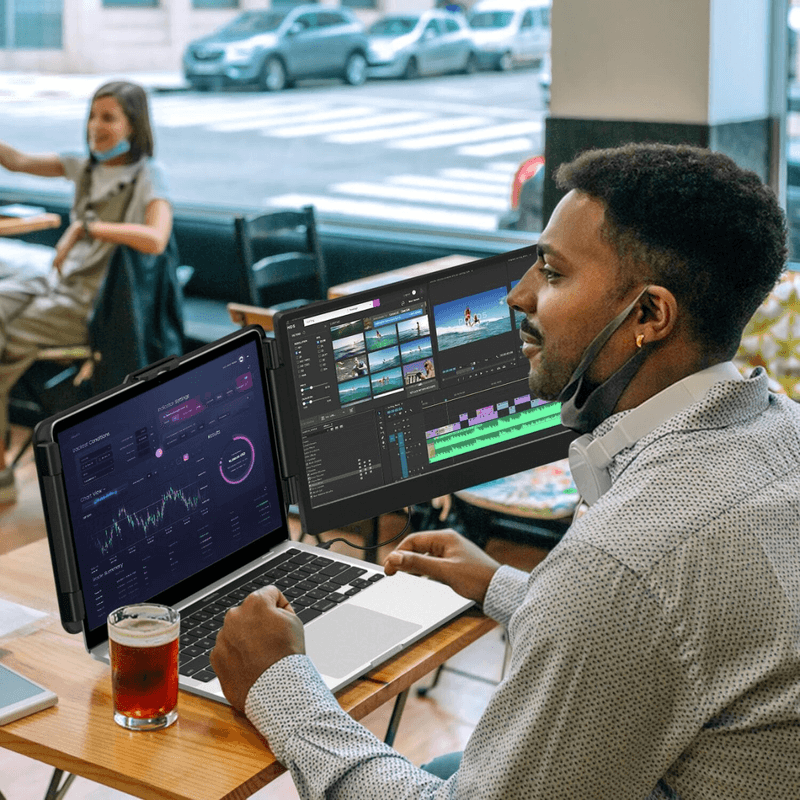 PC, gaming si accesorii - Desktop PC & monitoare - Monitoare - Monitor Extensibil si Portabil pentru laptop, Qova®, Extender ecran 14 inchi FHD 1080P IPS, pentru laptopuri 13/17 inchi - Infinity.ro