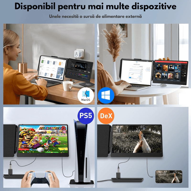 PC, gaming si accesorii - Desktop PC & monitoare - Monitoare - Monitor Extensibil si Portabil pentru laptop, Qova®, Extender ecran 14 inchi FHD 1080P IPS, pentru laptopuri 13/17 inchi - Infinity.ro