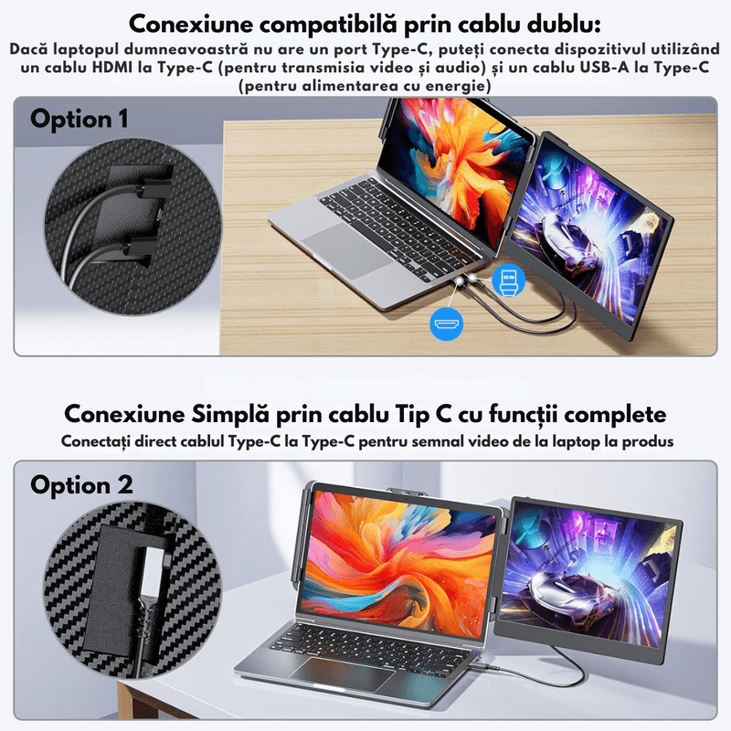 PC, gaming si accesorii - Desktop PC & monitoare - Monitoare - Monitor Extensibil si Portabil pentru laptop, Qova®, Extender ecran 14 inchi FHD 1080P IPS, pentru laptopuri 13/17 inchi - Infinity.ro