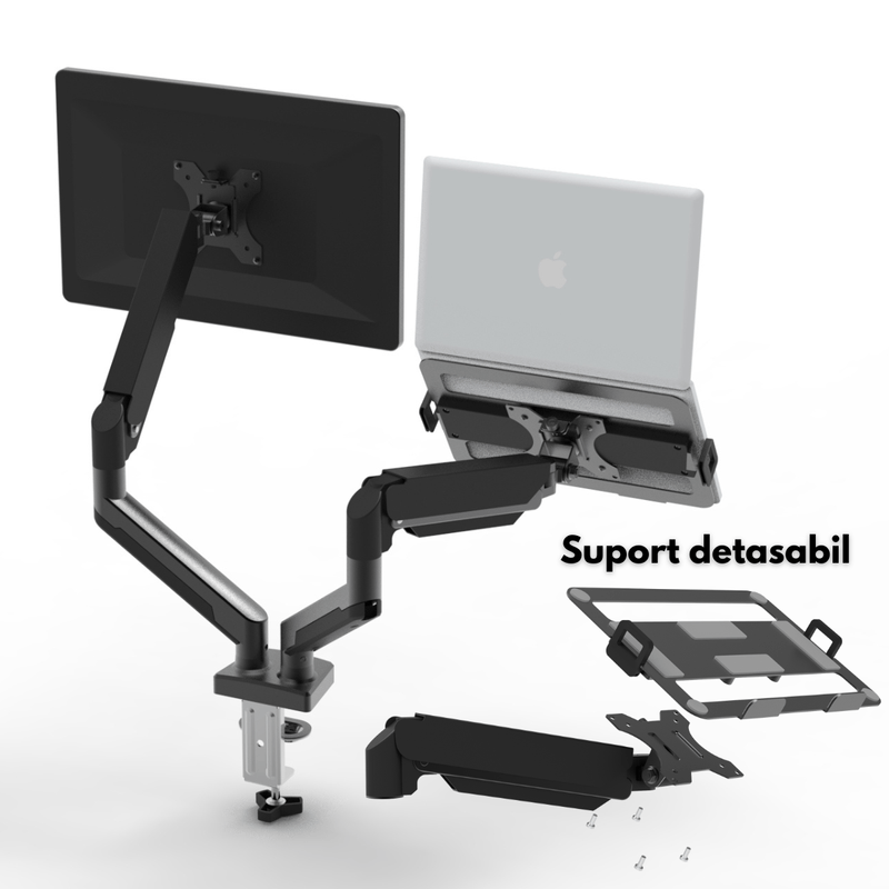 PC, gaming si accesorii - Desktop PC & monitoare - Accesorii monitoare - Suport Monitor dublu, pentru Birou, Multifunctional cu Brat dublu Reglabil,Suport Laptop inclus,Compatibil Ecrane 17-32" - Infinity.ro