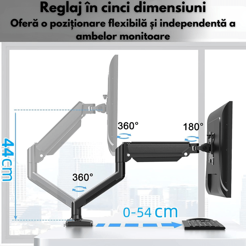 PC, gaming si accesorii - Desktop PC & monitoare - Accesorii monitoare - Suport Monitor dublu, pentru Birou, Multifunctional cu Brat dublu Reglabil,Suport Laptop inclus,Compatibil Ecrane 17-32" - Infinity.ro