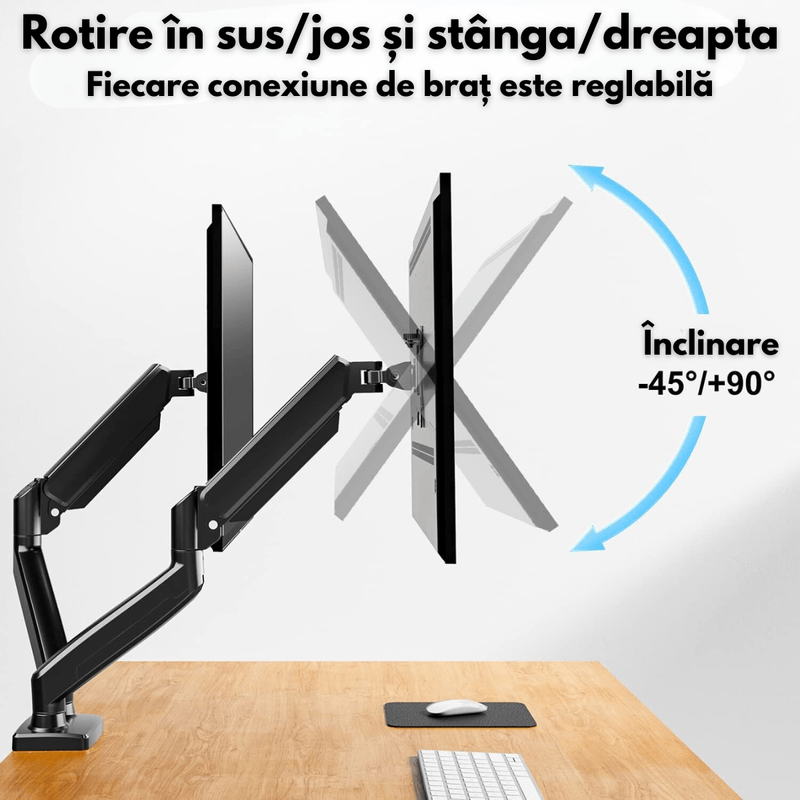 PC, gaming si accesorii - Desktop PC & monitoare - Accesorii monitoare - Suport Monitor dublu, pentru Birou, Multifunctional cu Brat dublu Reglabil,Suport Laptop inclus,Compatibil Ecrane 17-32" - Infinity.ro