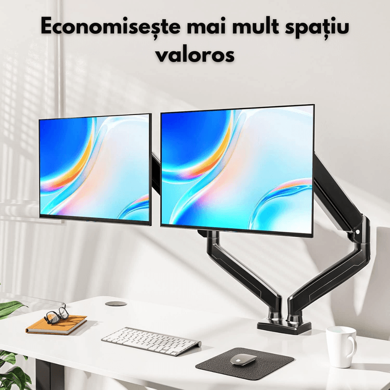 PC, gaming si accesorii - Desktop PC & monitoare - Accesorii monitoare - Suport Monitor dublu, pentru Birou, Multifunctional cu Brat dublu Reglabil,Suport Laptop inclus,Compatibil Ecrane 17-32" - Infinity.ro
