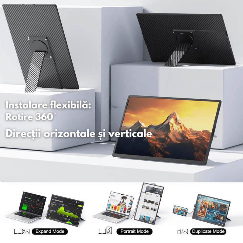 PC, gaming si accesorii - Desktop PC & monitoare - Monitoare - Monitor Extensibil si portabil pentru Laptop, Qova®, Ecran de 16 inch, Afisaj IPS Full HD 1200P, 60Hz, Contrast 1.000:1 - Infinity.ro