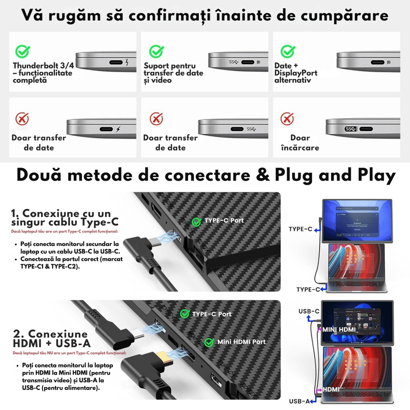 PC, gaming si accesorii - Desktop PC & monitoare - Monitoare - Monitor Extensibil si portabil pentru Laptop, Qova®, Ecran de 16 inch, Afisaj IPS Full HD 1200P, 60Hz, Contrast 1.000:1 - Infinity.ro