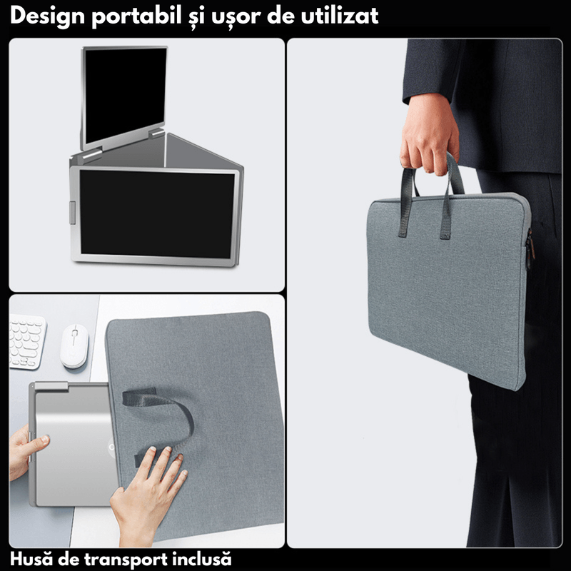 PC, gaming si accesorii - Desktop PC & monitoare - Monitoare - Monitor Extensibil si Portabil pentru laptop, QOVA®, Quad Screen de 14 inch, 3 Ecrane IPS - Full HD 1080p pliabile - Infinity.ro