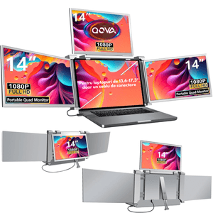Monitor Extensibil si Portabil pentru laptop, QOVA®, Quad Screen de 14 inch, 3 Ecrane IPS - Full HD 1080p pliabile