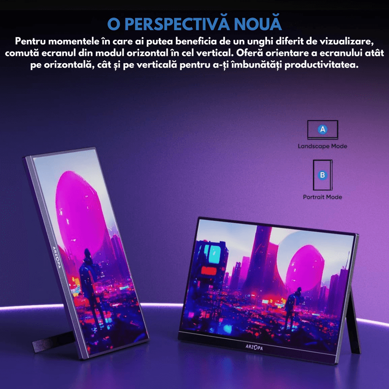 PC, gaming si accesorii - Desktop PC & monitoare - Monitoare - Monitor Portabil Arzopa & Qova® de 13,3" inch, Ecran OLED, 1920*1080, Ultra-portabil, 100% sRGB, HDR 10, 60Hz,USB-C/HDMi - Infinity.ro