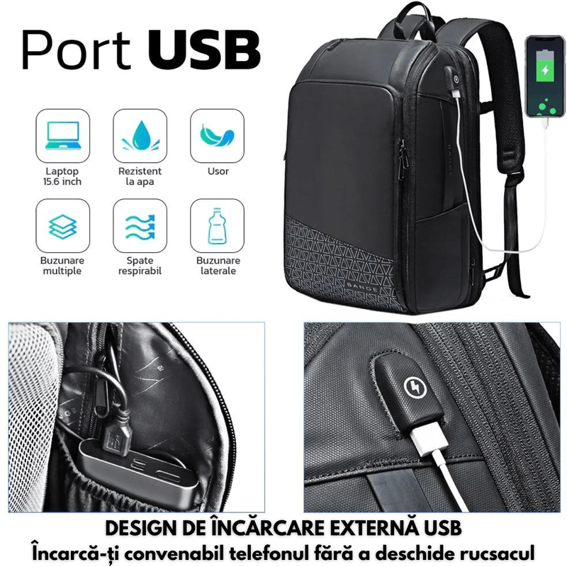 Laptop, Telefoane si Tablete - Laptopuri si accesorii - Accesorii Laptop - Genti laptop - Rucsac pentru Laptop de 15.6 inch Multifunctional, pentru Calatorie, Extensibil de la 27L la 39L, BANGE, Impermeabil - Infinity.ro