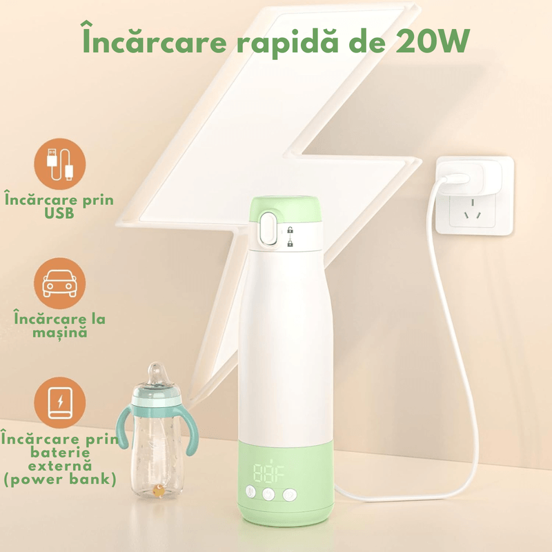 Jucarii, Copii si Bebe - Hrana si alaptare - Biberoane, suzete si accesorii hranire - Incalzitoare si termosuri bebe - Incalzitor Portabil Inteligent pentru Lapte si Lapte Matern –9000 mAh, Incalzire Rapida in 3 Minute,5 Trepte Temperatura - Infinity.ro