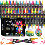 Carti si Birotica - Birotica - Instrumente de scris - Creioane - Set 60 carioci profesionale Acrilice cu Varf dublu, 120 Culori cu cerneala pe baza de apa, multicolore pentru desen - Infinity.ro