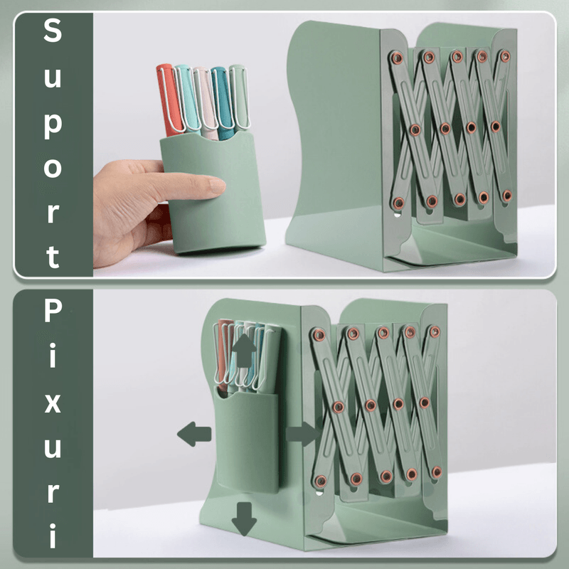 Carti si Birotica - Carti - Accesorii pentru cititori - Suport pentru Carti Extensibil, Reviste, Jocuri Video, din metal, INCO®, cu Compartiment pentru Pixuri, Reglabil - Infinity.ro