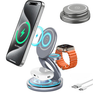 Incarcator Wireless 3 in 1 Pliabil, Fast charger, Statie de incarcare Rapida 15W pentru dispozitivele Apple, Android