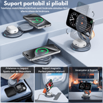 Laptop, Telefoane si Tablete - Telefoane mobile si accesorii - Accesorii Telefoane - Incarcatoare telefoane - Incarcator Wireless 3 in 1 Pliabil, Fast charger, Statie de incarcare Rapida 15W pentru dispozitivele Apple, Android - Infinity.ro
