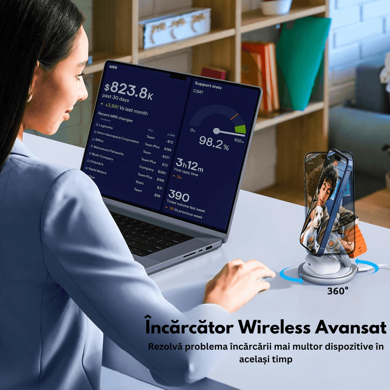 Laptop, Telefoane si Tablete - Telefoane mobile si accesorii - Accesorii Telefoane - Incarcatoare telefoane - Incarcator Wireless 3 in 1 Pliabil, Fast charger, Statie de incarcare Rapida 15W pentru dispozitivele Apple, Android - Infinity.ro