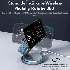 Incarcator Wireless 3 in 1 Pliabil, Fast charger, Statie de incarcare Rapida 15W pentru dispozitivele Apple, Android
