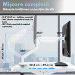 PC, gaming si accesorii - Desktop PC & monitoare - Accesorii monitoare - Suport Monitor, pentru Birou, Multifunctional cu Brat Reglabil, Suport prindere inclus, Compatibil cu Ecrane de 13-32" - Infinity.ro