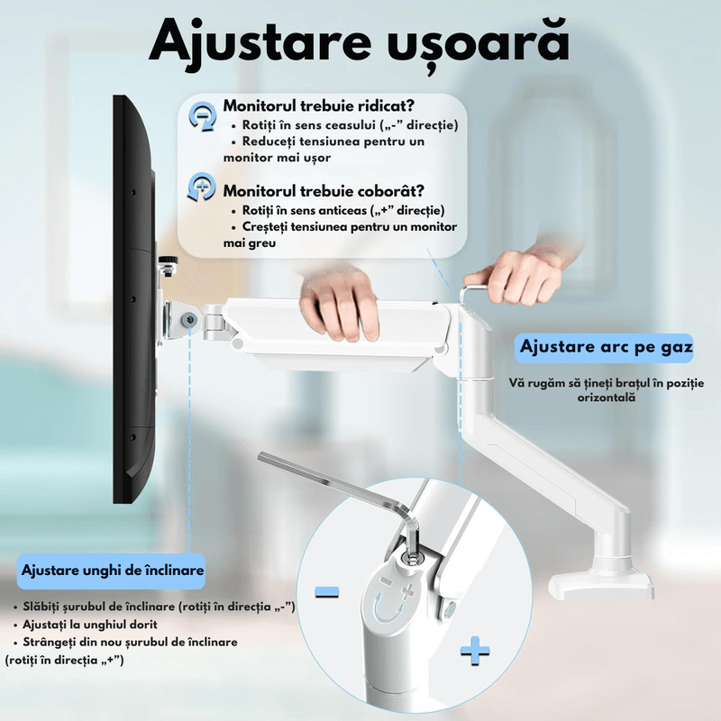 PC, gaming si accesorii - Desktop PC & monitoare - Accesorii monitoare - Suport Monitor, pentru Birou, Multifunctional cu Brat Reglabil, Suport prindere inclus, Compatibil cu Ecrane de 13-32" - Infinity.ro