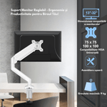 PC, gaming si accesorii - Desktop PC & monitoare - Accesorii monitoare - Suport Monitor, pentru Birou, Multifunctional cu Brat Reglabil, Suport prindere inclus, Compatibil cu Ecrane de 13-32" - Infinity.ro