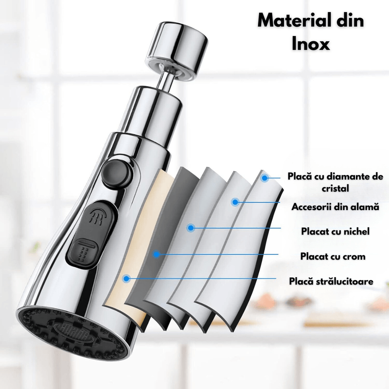 Casa si Gradina - Sanitare - Lavoar baie si accesorii - Accesorii baterii sanitare - Cap pentru Robinet, INCO®, Adaptor Universal si flexibil pentru Baterie, Extractabil cu Presiune Ajustabila si 3 moduri - Infinity.ro