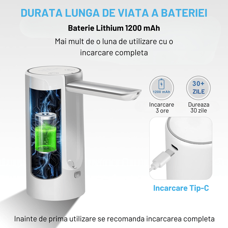 Casa si Gradina - Mobilier - Organizare si depozitare - Dozatoare/dispensere de apa - Pompa electrica inteligenta pentru bidonul cu apa, INCO®, 6 functii de reglare cu Touch, capat pliabil, incarcare USB - Infinity.ro