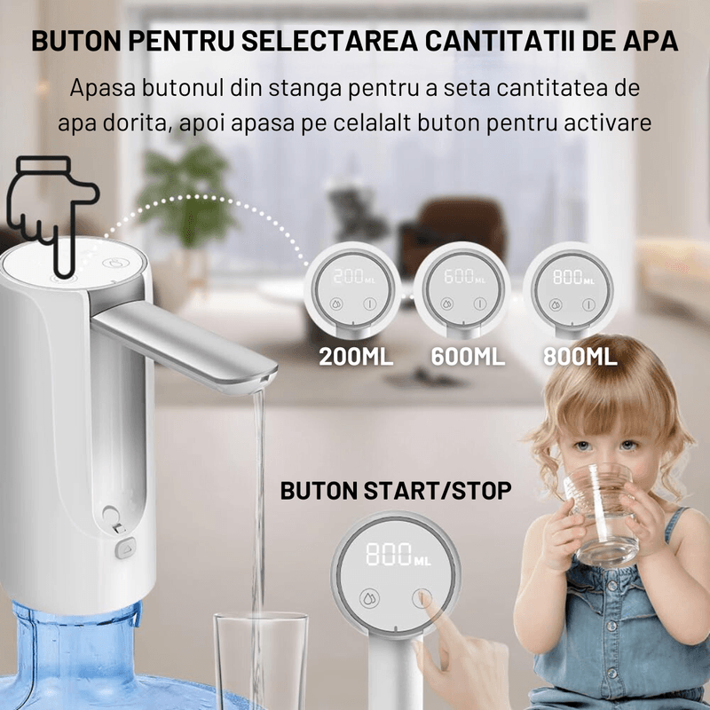 Casa si Gradina - Mobilier - Organizare si depozitare - Dozatoare/dispensere de apa - Pompa electrica inteligenta pentru bidonul cu apa, INCO®, 6 functii de reglare cu Touch, capat pliabil, incarcare USB - Infinity.ro